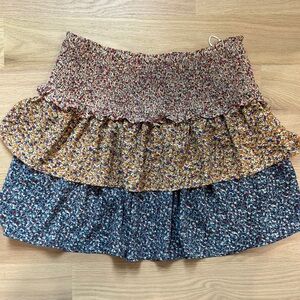Chic Brown and Blue Smocked Bubble Mini Skirt